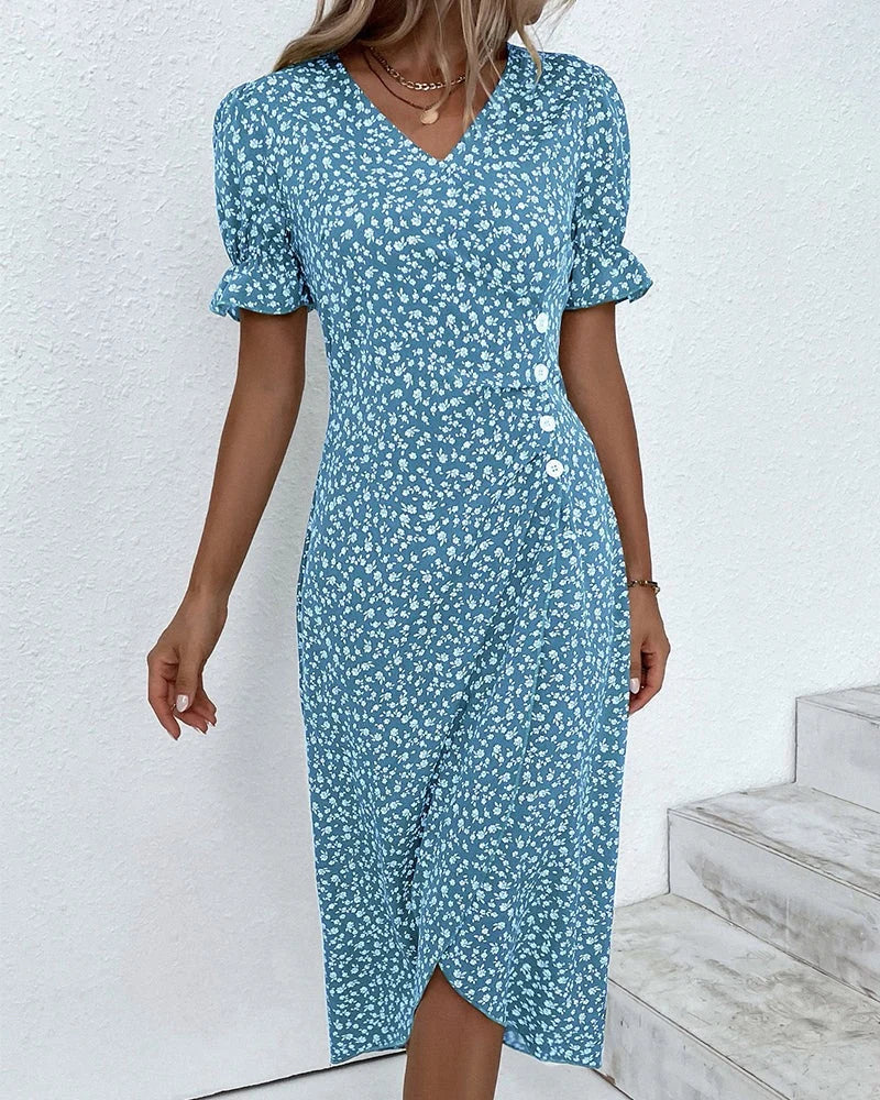 Women's Wedding Guest Dress | Midi Floral Wrap V-Neck