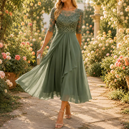 Women's Wedding Guest Dress | Midi Lace Embroidered