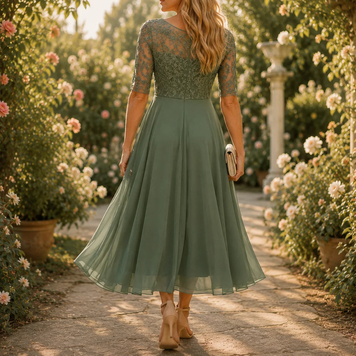 Women's Wedding Guest Dress | Midi Lace Embroidered