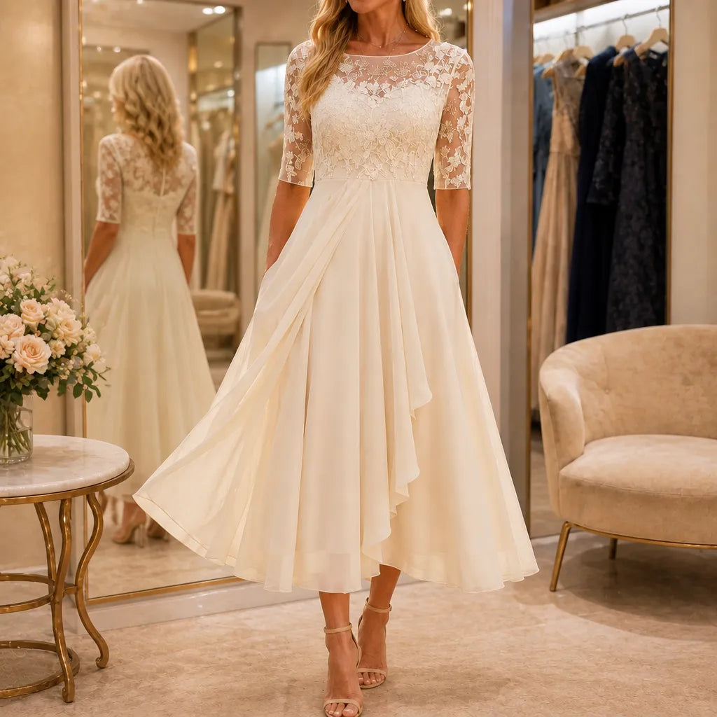 Women's Wedding Guest Dress | Midi Lace Embroidered