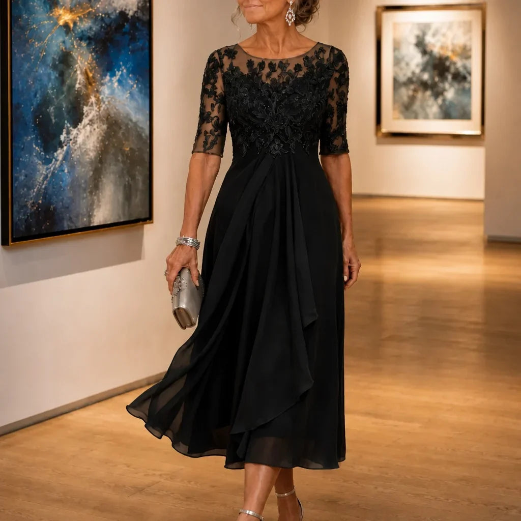 Women's Wedding Guest Dress | Midi Lace Embroidered