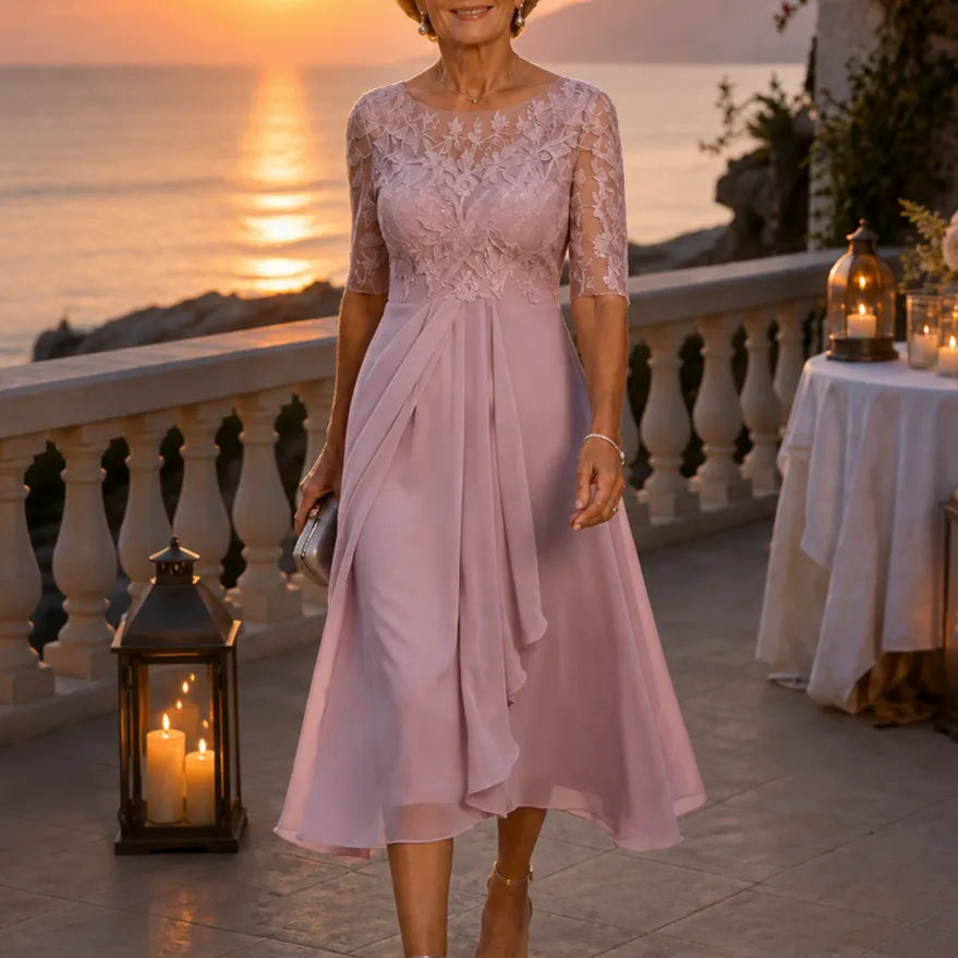Women's Wedding Guest Dress | Midi Lace Embroidered