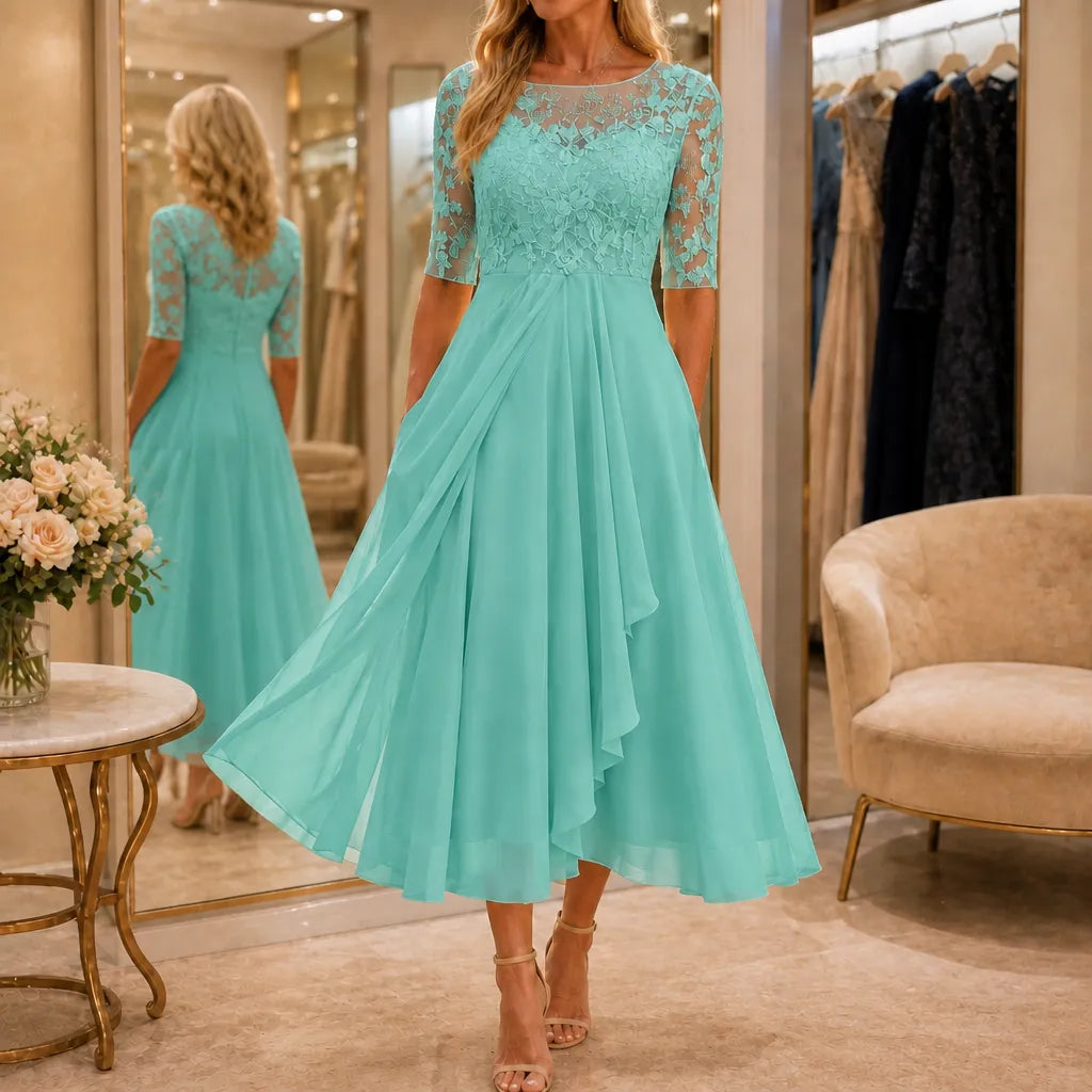 Women's Wedding Guest Dress | Midi Lace Embroidered