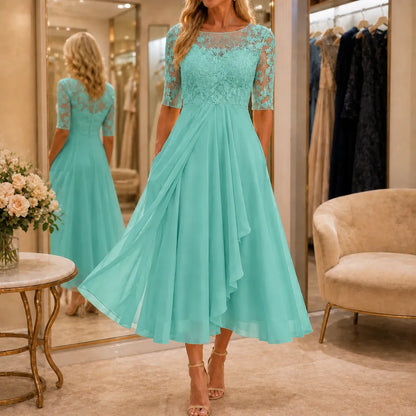 Women's Wedding Guest Dress | Midi Lace Embroidered