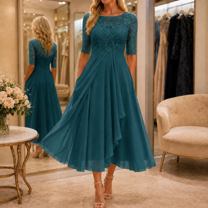 Women's Wedding Guest Dress | Midi Lace Embroidered