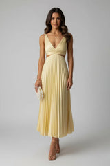 Plunge V-Neck Pleated Midi Dress with Cutout Waist – Wedding Guest